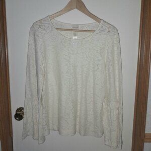 CHICO'S Laura Ivory Lace Overlay Blouse Bell Sleeves Women's Size 0